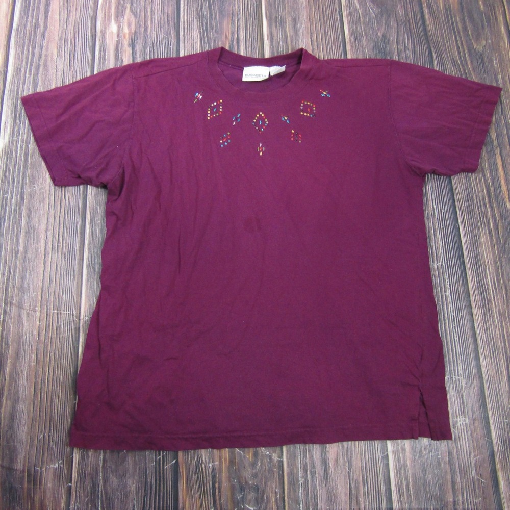 Elisabeth Rhinestone Embellished Shirt Mens 2XL Purple Cotton Crew Neck Tee